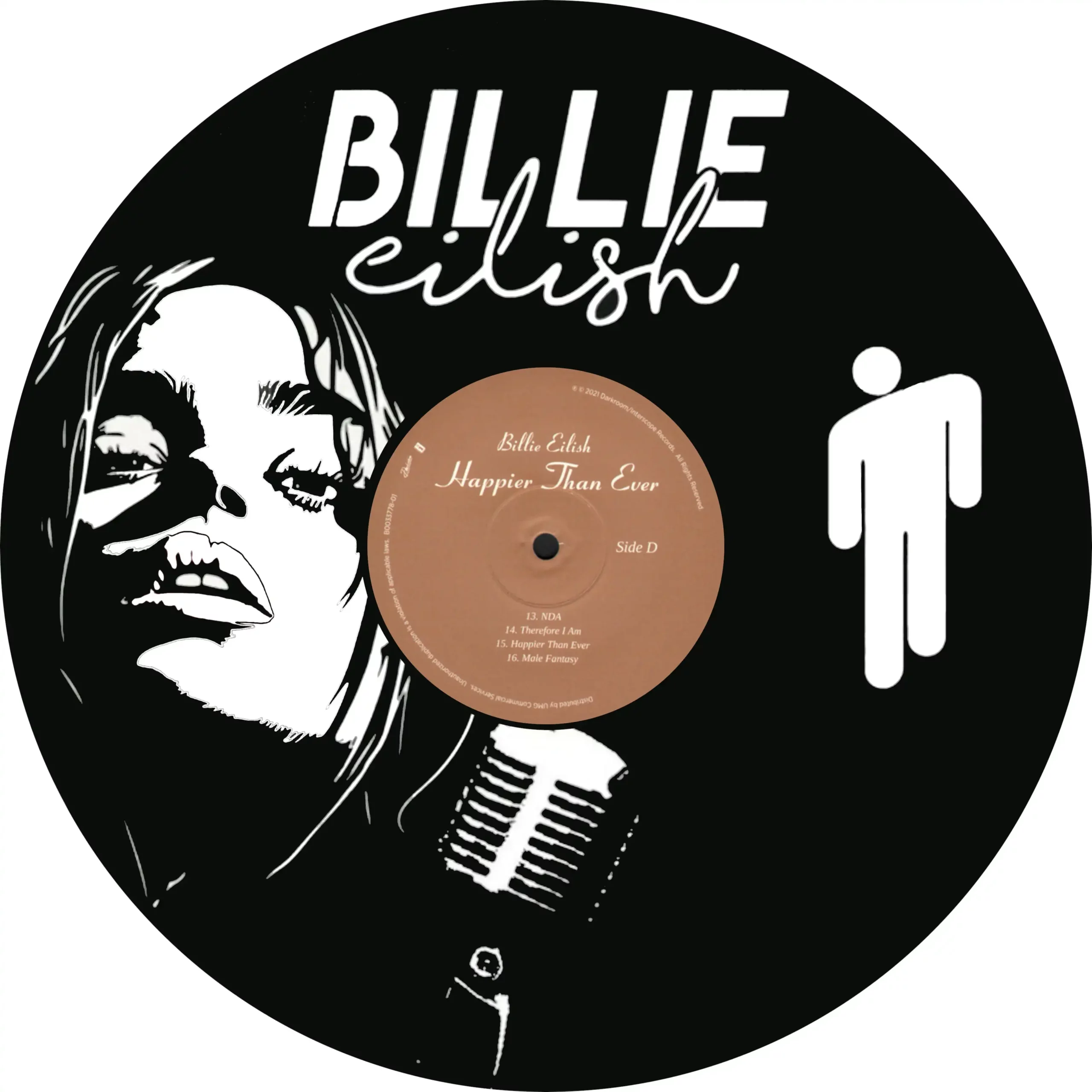 Vinyle décoratif BILLIE EILISH découpé au laser, vue de face