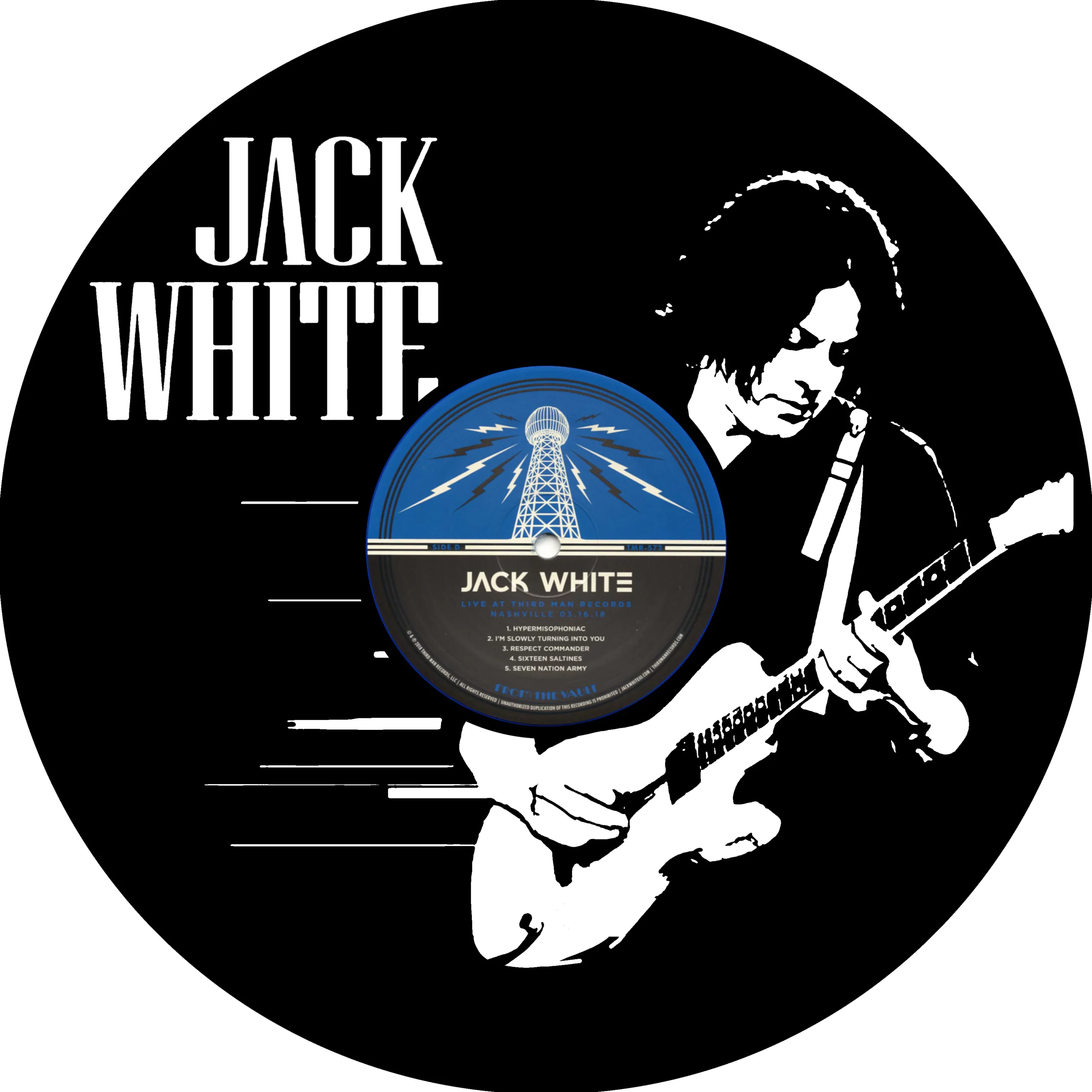 Vinyle décoratif Jack White découpé au laser, vue de face