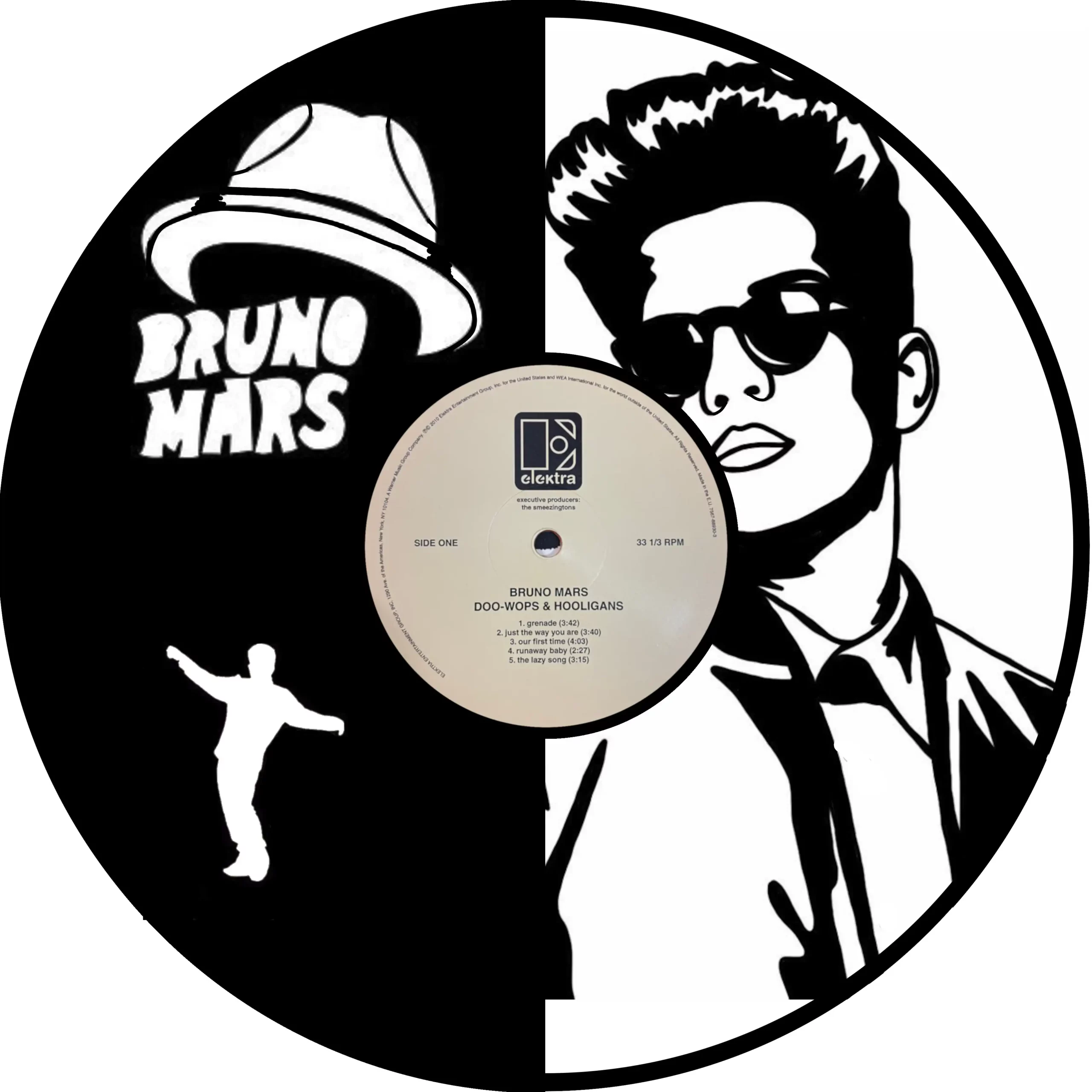 Vinyle décoratif BRUNO MARS découpé au laser, vue de face